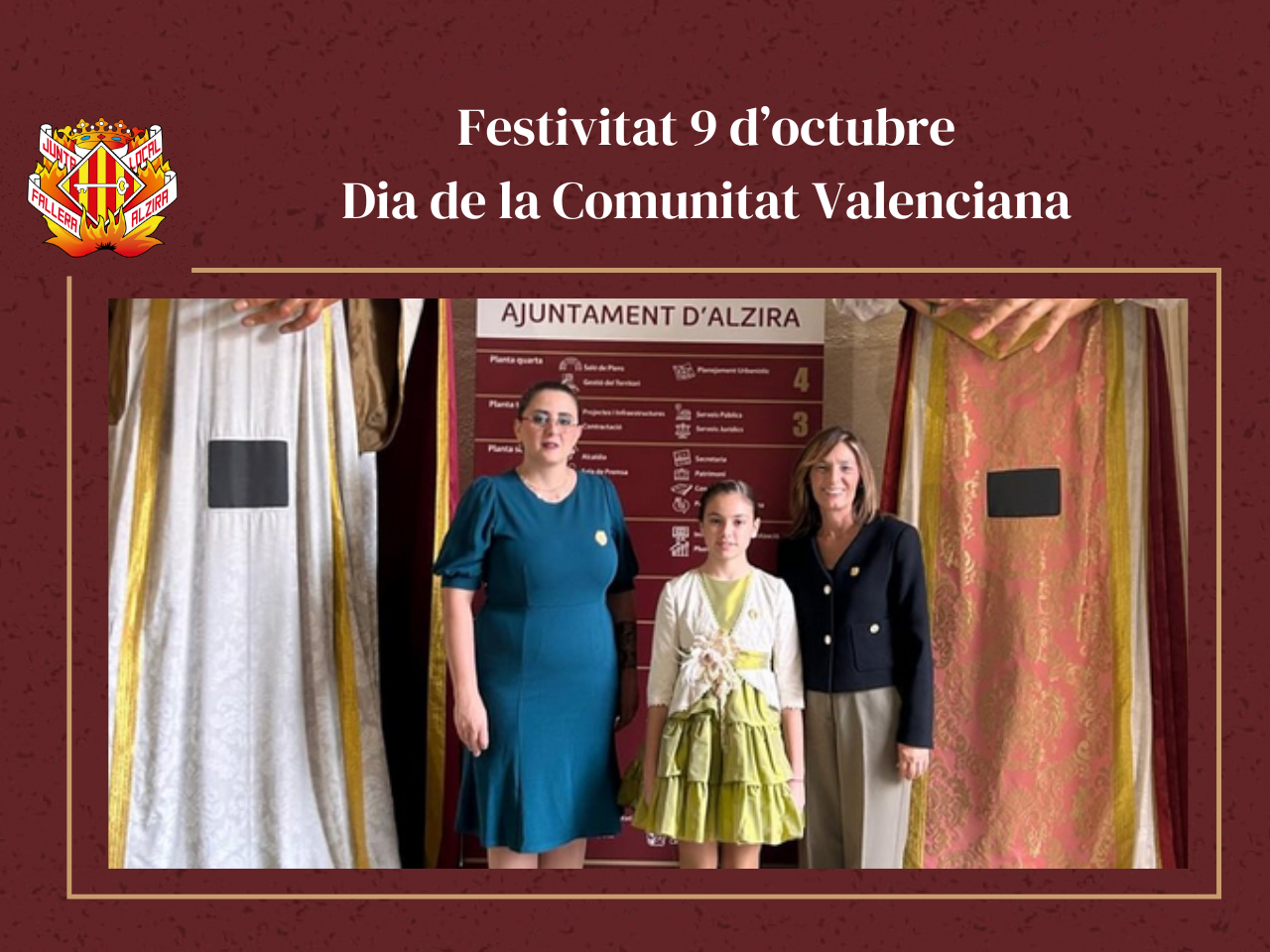 Imatge portada de la noticia Les Falleres Majors d’Alzira participen en l’acte institucional del 9 d’Octubre