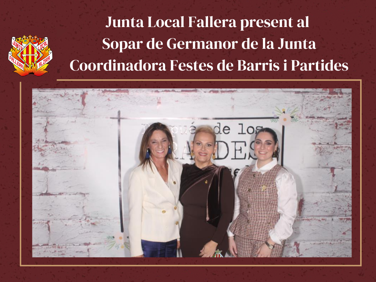 Imatge portada de la noticia Junta Local Fallera present al Sopar de la Junta Coordinadora de Festes de Barris i Partides