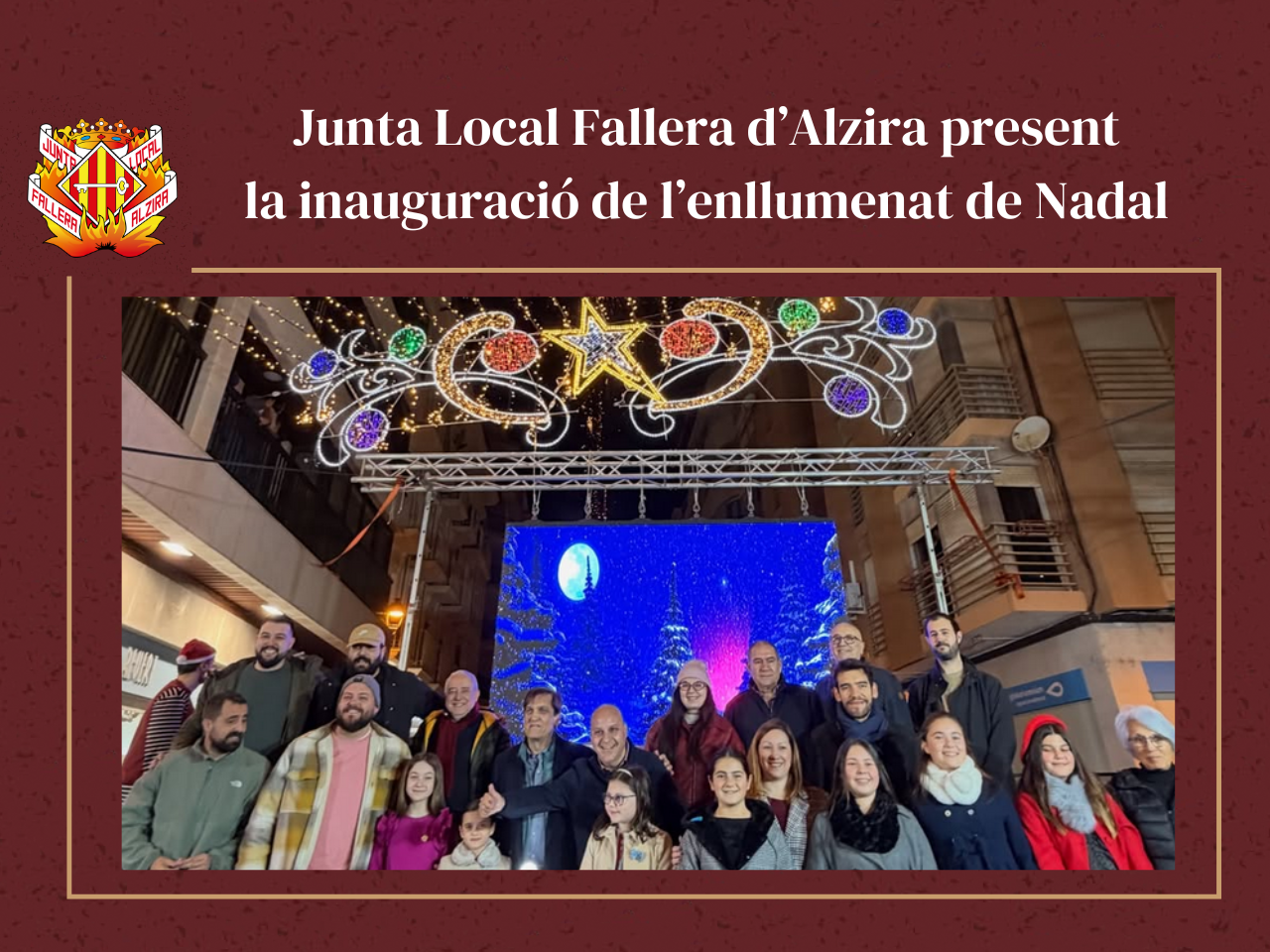 Imatge portada de la noticia Junta Local Fallera d’Alzira present la inauguració de l’enllumenat de Nadal